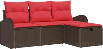 vidaXL Conjunto De Sof&aacute; De Jard&iacute;n 4 Uds. Marr&oacute;n Rat&aacute;n Sint&eacute;tico Vidaxl