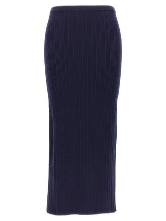 Alessandra Rich Ribbed Stretch Wool And Cashmere Midi Skirt
