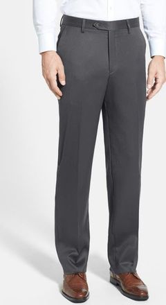Berle Flat Front Classic Fit Wool Gabardine Dress Pants in Medium Grey at Nordstrom, Size 40