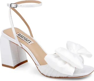 Badgley Mischka Olani Platform Ankle Strap Sandal in White Silk at Nordstrom, Size 6.5