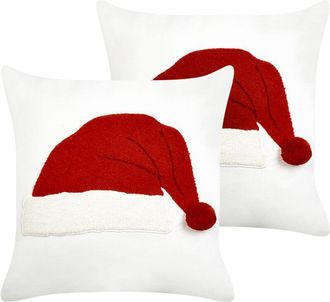 Beliani Beliani - Set of 2 Scatter Cushions Cotton Throw Pillow Christmas Motif 45 x 45 cm White Pretzel