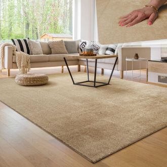 Paco Home Tappeto Moderno per Soggiorno a Pelo Corto Lavabile Morbido Uni Effetto Pelliccia Antiscivolo 200x280 cm, Beige 2 - Paco Home