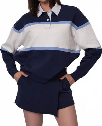 RD Style Esther Polo Pullover Top In Navy
