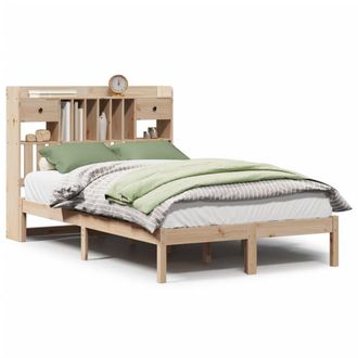 Berkfield Home Bookcase Bed without Mattress 135x190 cm Double Solid Wood Pine in Light Tan