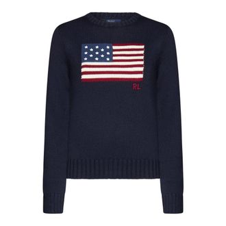 Polo Ralph Lauren Flag Intarsia Cotton Crewneck Jumper - female - Polo Ralph Lauren - Round-neck Knitwear - Blue - XS - Knitwear