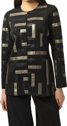Joseph Ribkoff Geometric Long-Sleeve Formal Shirt Jacket In Black Multi