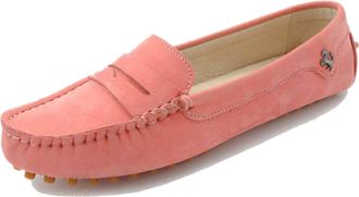 Minitoo Casual Shoes Womens Stripe Slip-on Pink Leather Penny Loafers Leisure Holidays Moccasins Boat Shoes UK 7