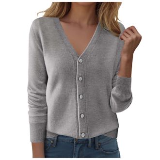 Generic Cardigans for Women UK V Neck Button Down Womens Knit Cardigan, Long Sleeve Soft Sweater with Multiple Colors for Casual, Office, Cardigans for Women 