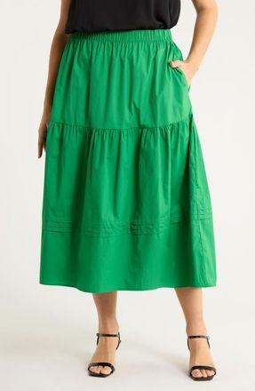 Sugarlips Floral Tiered Cotton Maxi Skirt in Kelly-Green at Nordstrom, Size 3X