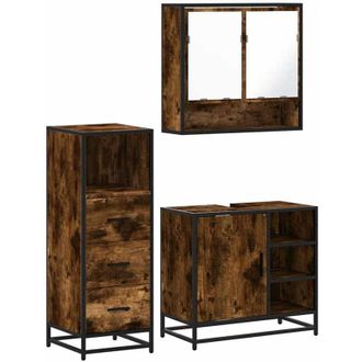 vidaXL Set De Muebles Ba&ntilde;o 3 Pzas Madera Contrachapada Roble Ahumado Vidaxl
