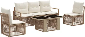 vidaXL Conjunto De Sof&aacute;s De Jard&iacute;n 6 Uds. Beige Y Blanco Crema Vidaxl