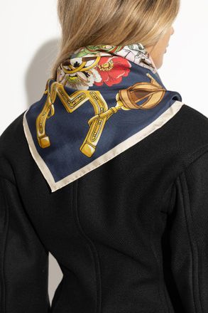 Moschino Silk Scarf With Print, Unisex, Navy Blue