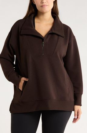 Zella Kickback Ottoman Half Zip Tunic in Brown Mole at Nordstrom, Size 2X