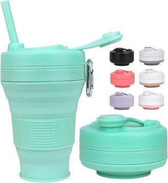 OEM Vaso Plegable De Silicona De 600 Ml, Color Verde, Con Pajita Y Tapa - Libre De Bpa Y Port&aacute;til