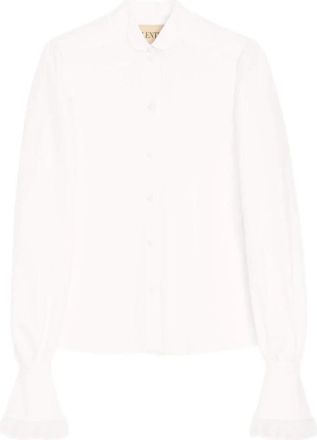 Valentino Garavani Katoenen Poplin Blouse Met Geplooide Plastron En Kantdetails - Dames - Overhemden - Wit - S - Katoen - Overhemden