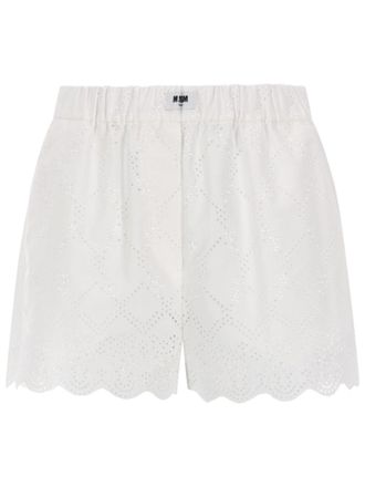 Msgm Perforated Delicate Scalloped Cotton Shorts