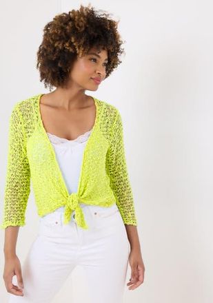Joe Browns Popcorn Knit Tie Front Shrug in Lemon Lime at Nordstrom, Size Medium