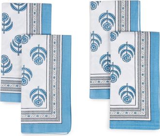 Tiramisu Set of 4 Floral Block Print Cotton Napkins in Blue at Nordstrom Rack