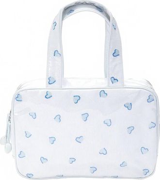 Lenora Womens Double Handle Hanging Bag In White With Blue Heart