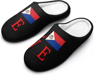 Generic Love Dutch Saint Martin Flag Cotton Slipper for Women Indoor Outdoor House Shoes Anti-Skid Slippers with Rubber Sole