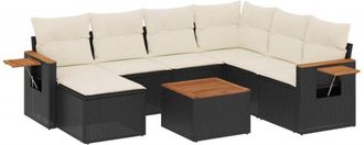 vidaXL Vidaxl - Set De Sof&aacute;s De Jard&iacute;n 8 Piezas Y Cojines Rat&aacute;n Sint&eacute;tico Negro