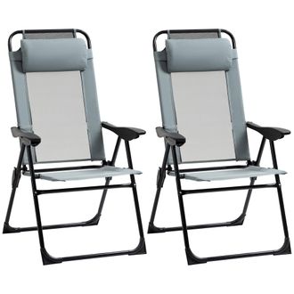 OUTSUNNY Set of 2 Metal Portable Folding Recliner w/ Adjustable Backrest - Grey | TJ Hughes