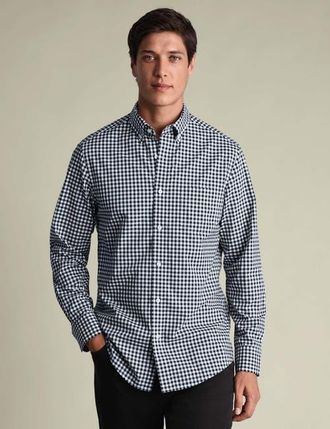 CHARLES TYRWHITT Check Strech Washed Poplin Shirt in Dark Navy at Nordstrom, Size Xx-Large