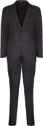 Tagliatore Twill Tailored Single-Breasted Suit - Heren - Business pakken - Grijs - L - Wol - Kostuums