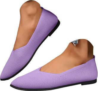 Generic Womens Slip On Shoes Pointed Toe Ballet Flats for Women Knit Comfortable Walking Shoes Dressy Business Casual Work Loafers Classic Knitted Low Top Sof