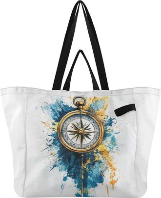 Generic Blue Splash print Reusable Canvas Tote Bag, Heavy Duty Grocery Shopping Bag with Large Capacity Hard Bottom Double Handles Work Groceries Travel