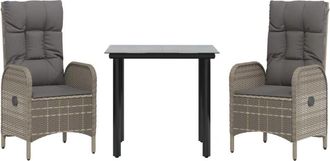 vidaXL Set Comedor Jard&iacute;n 3 Pzas Y Cojines Rat&aacute;n Sint&eacute;tico Negro Gris Vidaxl