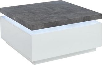 Vente-Unique Mesa de centro HALO II - 2 cajones - MDF lacado - Con LEDs - Blanco y cemento
