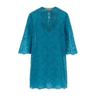 Valentino Garavani Short Dresses, female, Blue, Size: XS Broderie Anglaise Ties Mini Dress