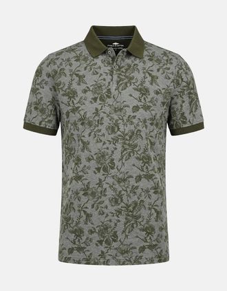 Fynch-Hatton Mens All Over Print Two-Tone Polo Shirt Dark Khaki - Floral - Size: 46
