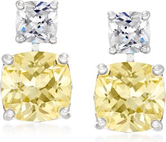 Ross-Simons Yellow and White CZ Drop Earrings in Sterling Silver