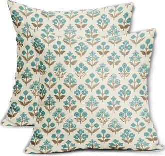 OEM Fundas De Coj&iacute;n Con Estampado Floral Azul Verdoso, 45 X 45 Cm, Juego De Dos Piezas, Fundas De Coj&iacute;n Florales De Estilo Bohemio Vintage - Decoraci&oacute;n De