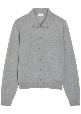 Versace Logo-embroidered Wool Cardigan - Grey - 44 (UK12 / M)