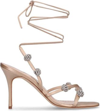 Manolo Blahnik Beige Silk Stiletto Heel Womens Sandals