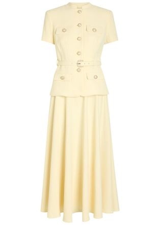 Self Portrait Tailored Belted Crepe Midi Dress - Yellow - 14 (UK14 / L)