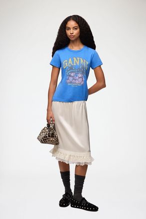 Ganni White Skirt in Frill Satin