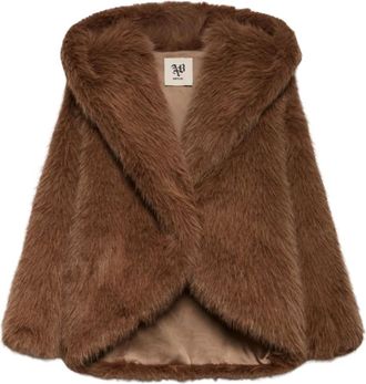 Aniye By Chaqueta Corta de Pelo Sint&eacute;tico con Capucha - Jackets - Mujer - Marr&oacute;n - M