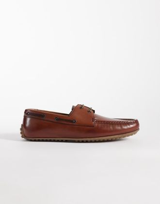Asos Scarpe driver stringate in pelle color cuoio-Marrone