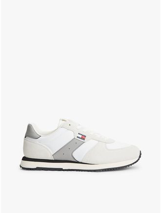 Tommy Hilfiger Mens Tommy Jeans Mixed-Texture Runner Sneaker - Ecru - US 11.5 / EU 45