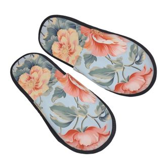 Generic Fluffy Slipper Vintage Peonies Spring Flower Flowers Plush Home Slippers Non-Slip Breathable Womens Slippers Hotels Bedroom M
