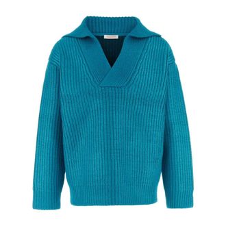 Valentino Garavani V-neck Knitwear, male, Blue, Size: L Silk sweater