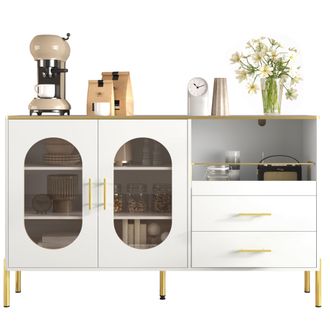 STILVORA Aparador Con 2 Cajones Y 2 Puertas De Cristal, Pasacables, Estilo Moderno, En Mdf, Blanco, 140&times;38&times;90 Cm
