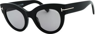 Tom Ford Lucilla Smoke Mirror Lens Glanzende Zwarte Zonnebril Met Dikke Montuur