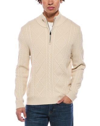 Jason Wu Quarter Zip Diamond Cable Knit Mock Neck Sweater