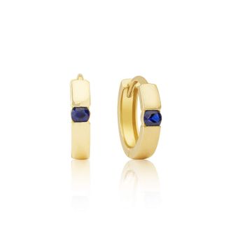 MAX + STONE 14k Yellow or White Gold Small Round Gemstone Huggie Hoop Earrings
