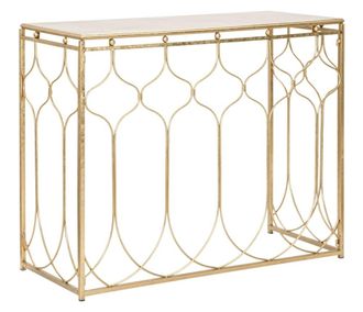 Mauro Ferretti Consola rectangular de metal dorado con tablero cm 96,5x41x78